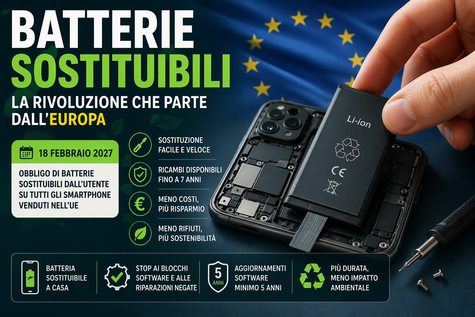 Smartphone con batteria sostituibile: dal 2027 cambia tutto (e conviene anche a te)