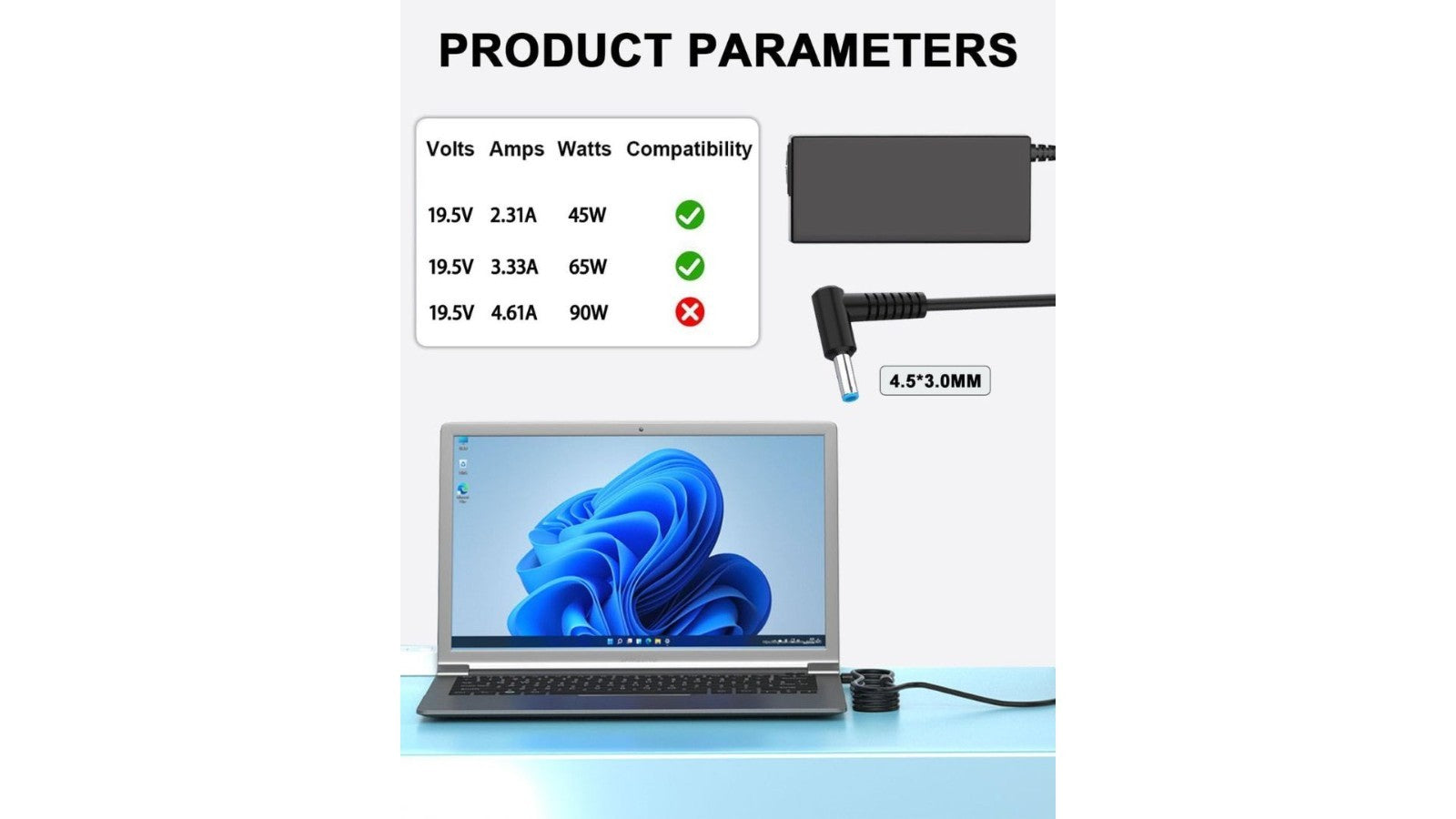 Alimentatore HP 65W 19.5V 3.33A Serie 17 17-ak 17-by 17-cn Punta Blu NUOVO