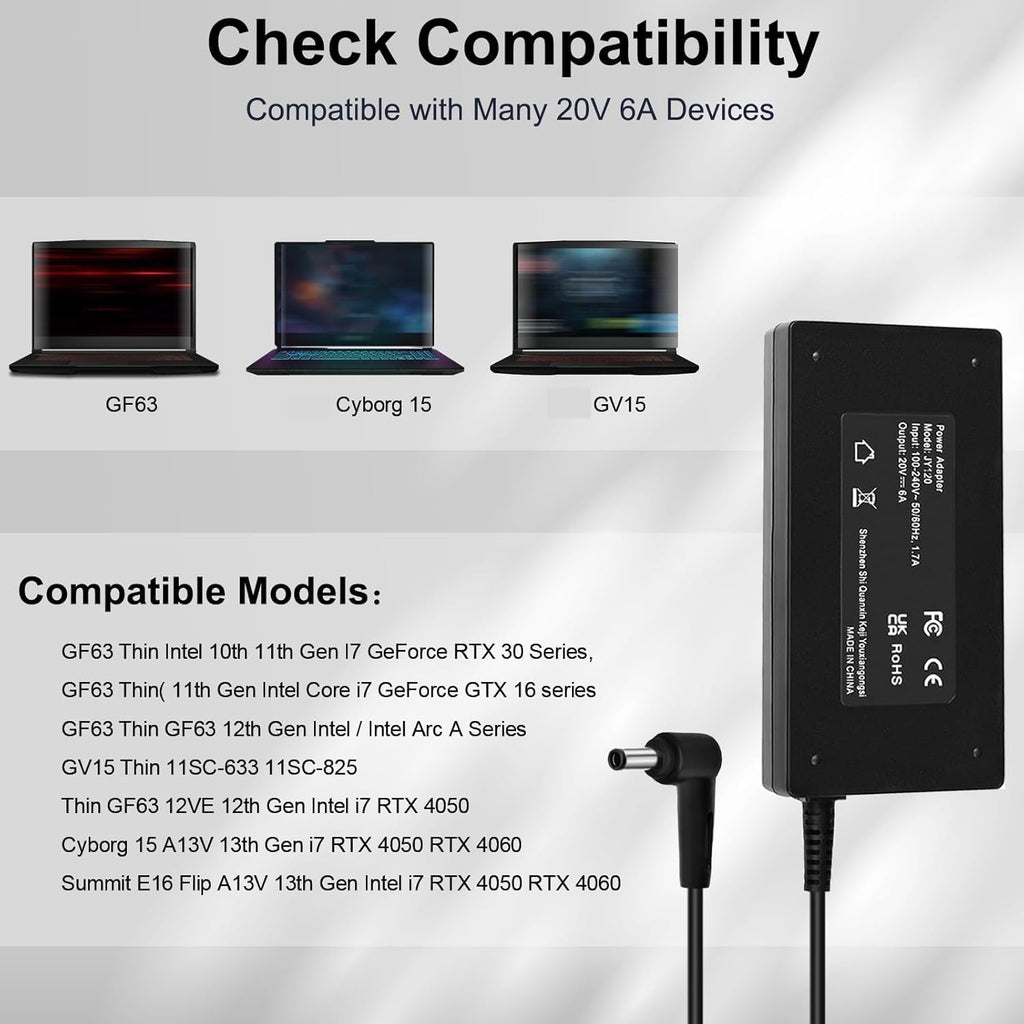 Alimentatore 120W MSI Cyborg 15 14 AI MSI Thin 15 compatibile