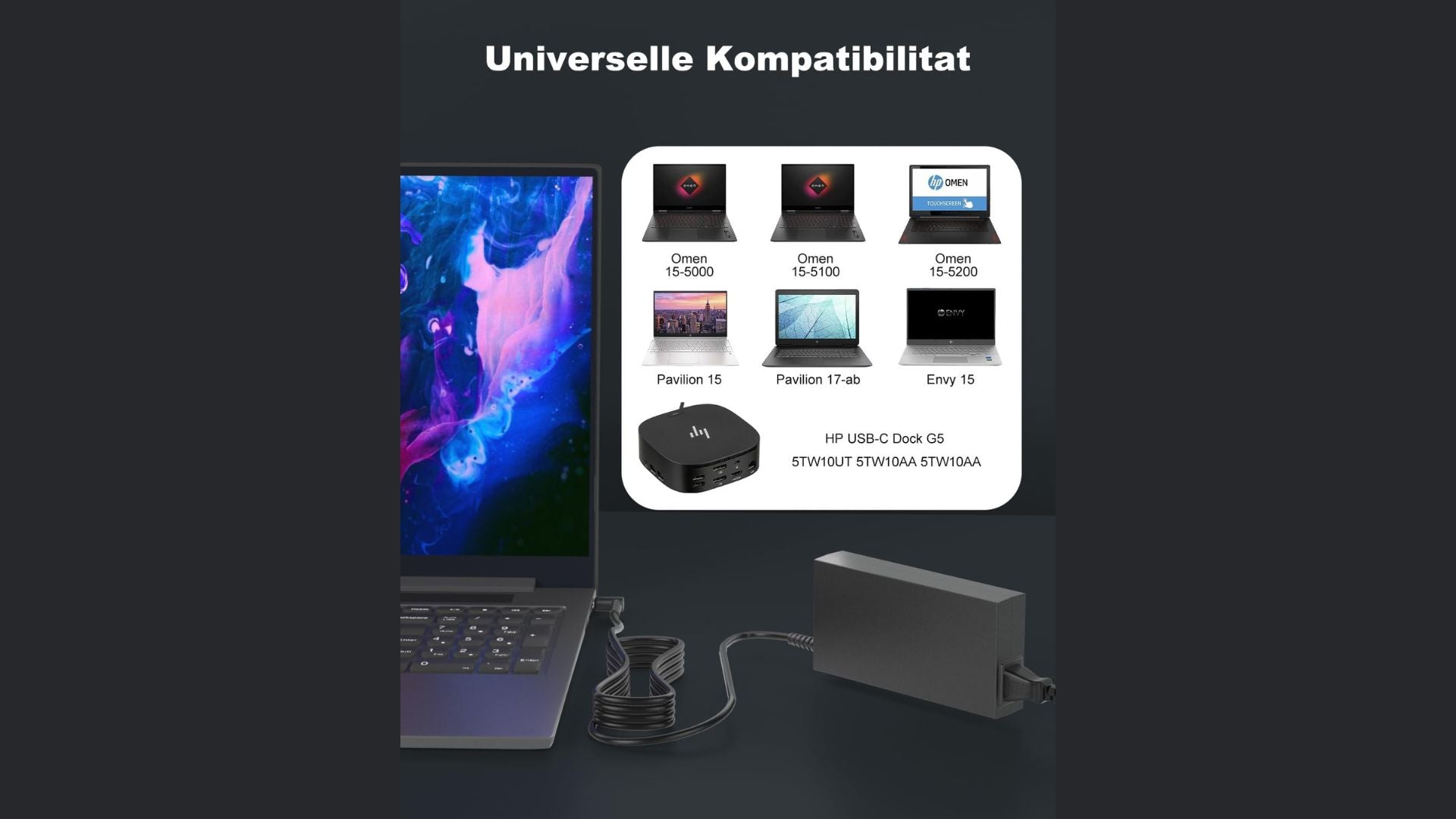 Alimentatore 120W HP USB C Docking Station G5 Envy 15 17 Series Omen 15