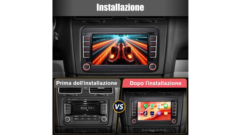 Autoradio 2 DIN Android CarPlay Wireless per VW Golf 5 6 Polo Passat Tiguan Seat - NUOVO