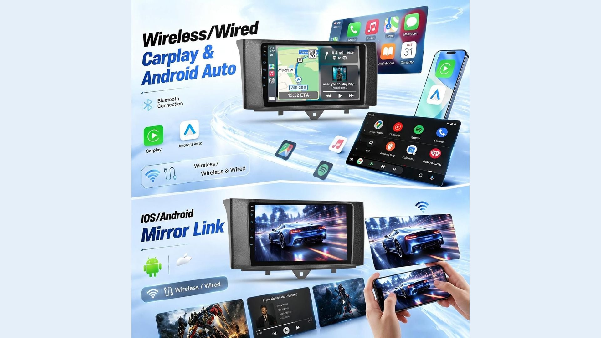 Autoradio per Mercedes Benz Smart Fortwo 2011-2015+ CarPlay Wireless/Android Auto
