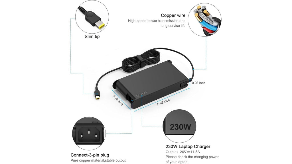 Caricabatteria 230W 20V 11.5A Connettore Quadrato Giallo Compatibile Lenovo Legion Thinkpad