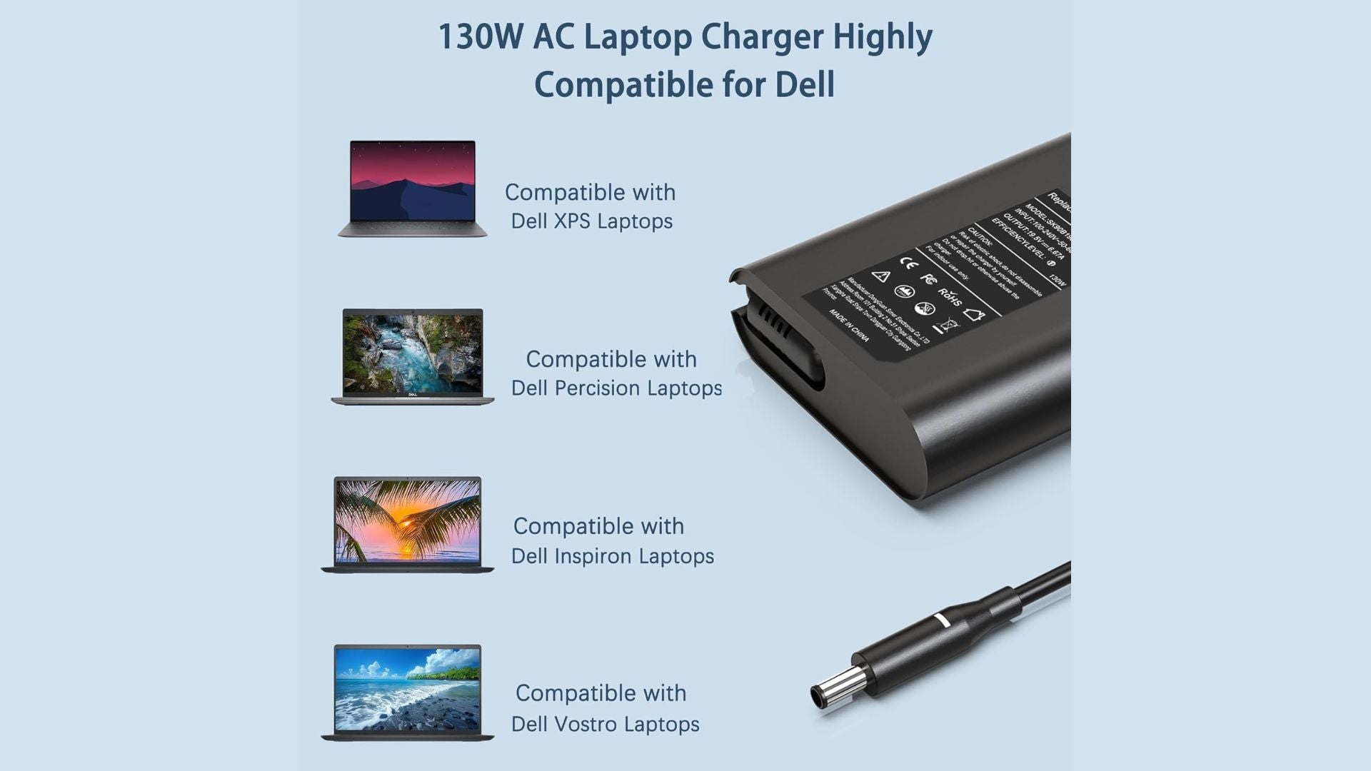 Caricatore 130 W 19,5 V 6,67 A Compatibile con Dell OptiPlex Inspiron Precision XPS