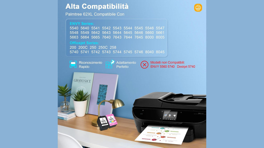 Cartuccia d'inchiostro Compatibile HP 62 XL Nero e Colore HP Officejet 5740 200 250 HP Envy 5540 5740 7640 5640 5547