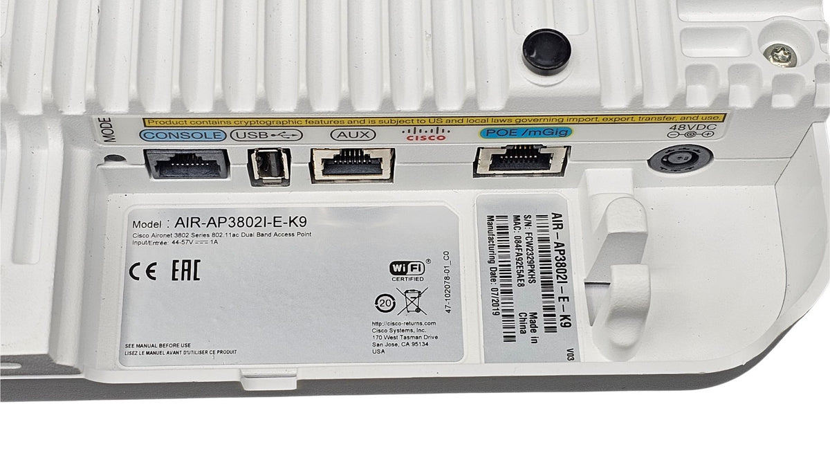 Cisco Aironet 3802i AIR-AP3802I-E-K9 Access Point 802.11ac Wave 2 mGig PoE Usato