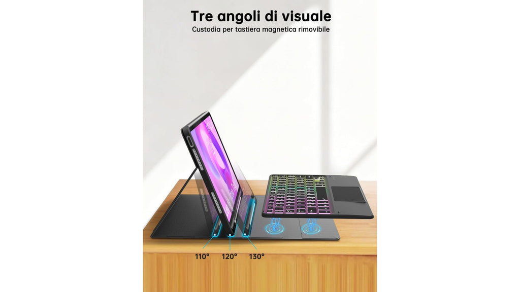 Custodia con tastiera per Lenovo Idea Tab 11 pollici 2025 : Tastiera retroilluminata Rainbow con touchpad intelligente
