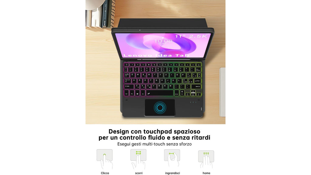 Custodia con tastiera per Lenovo Idea Tab 11 pollici 2025 : Tastiera retroilluminata Rainbow con touchpad intelligente