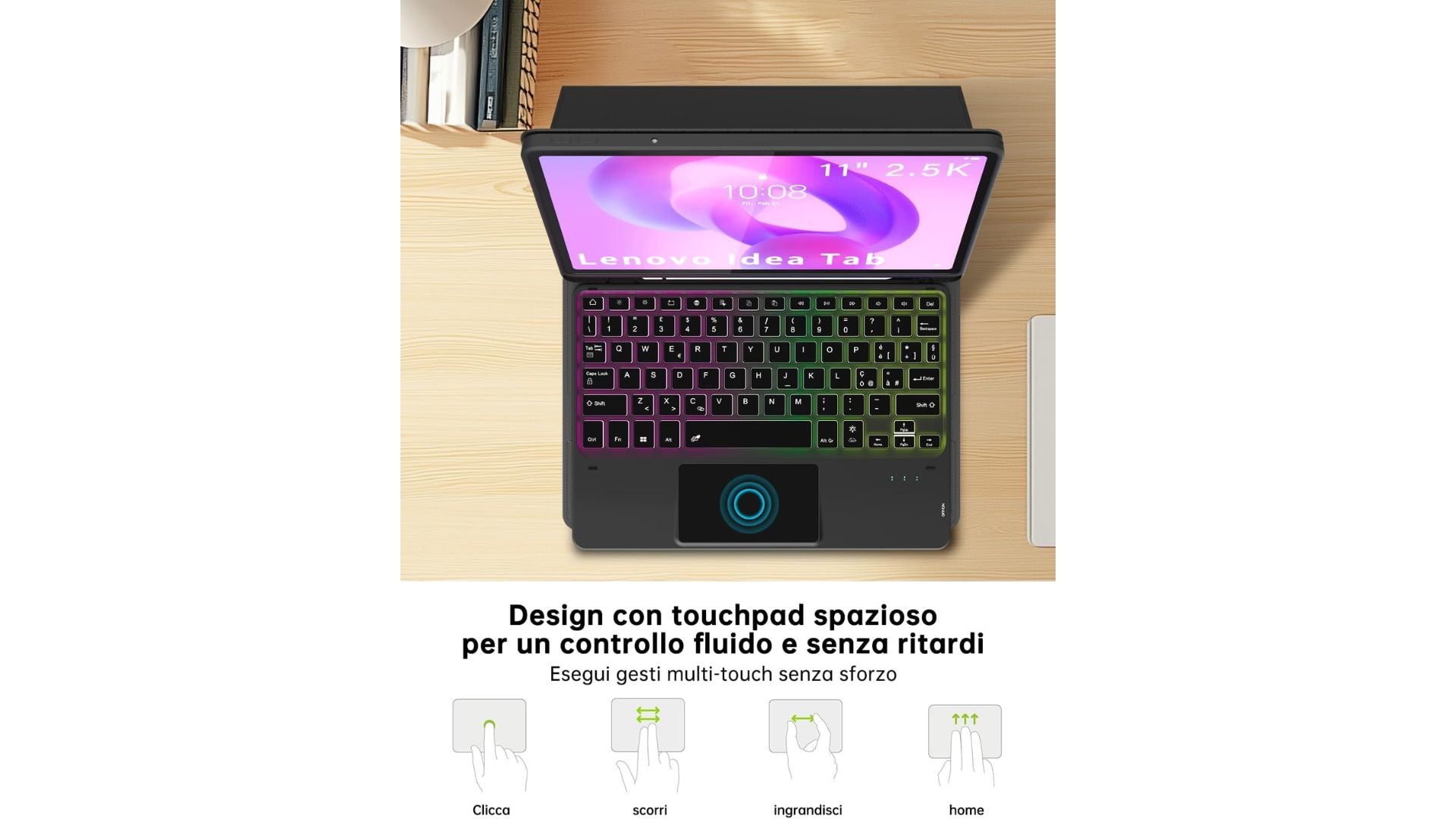 Custodia con tastiera per Lenovo Idea Tab 11 pollici 2025 : Tastiera retroilluminata Rainbow con touchpad intelligente