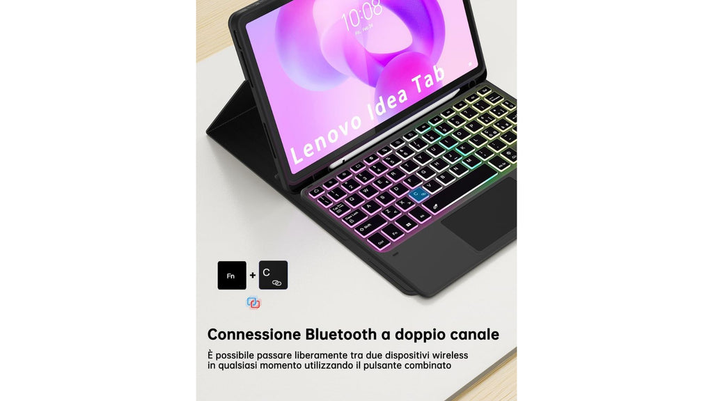 Custodia con tastiera per Lenovo Idea Tab 11 pollici 2025 : Tastiera retroilluminata Rainbow con touchpad intelligente
