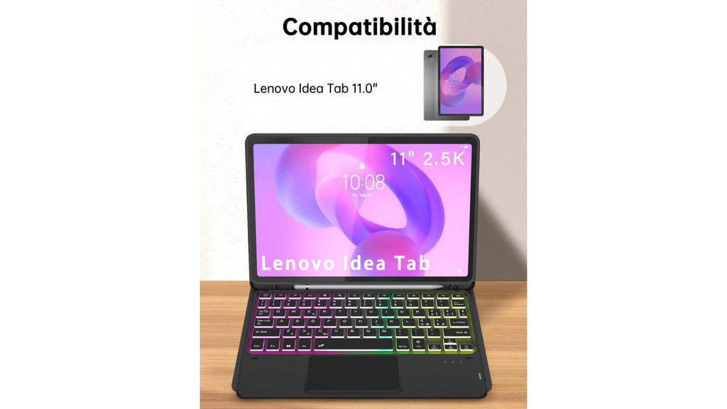 Custodia con tastiera per Lenovo Idea Tab 11 pollici 2025 : Tastiera retroilluminata Rainbow con touchpad intelligente