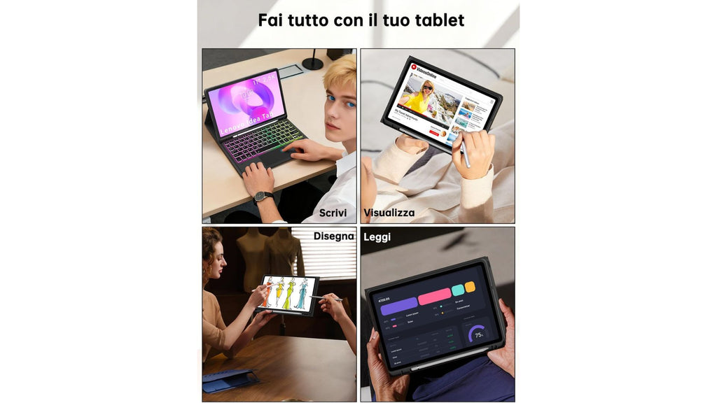 Custodia con tastiera per Lenovo Idea Tab 11 pollici 2025 : Tastiera retroilluminata Rainbow con touchpad intelligente